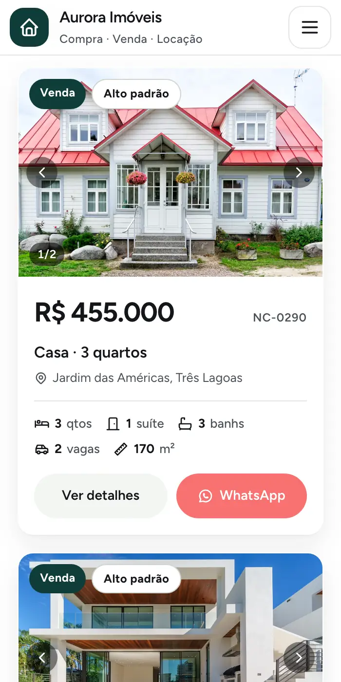 Site de demonstração no tema Moderno, com a marca em verde e coral